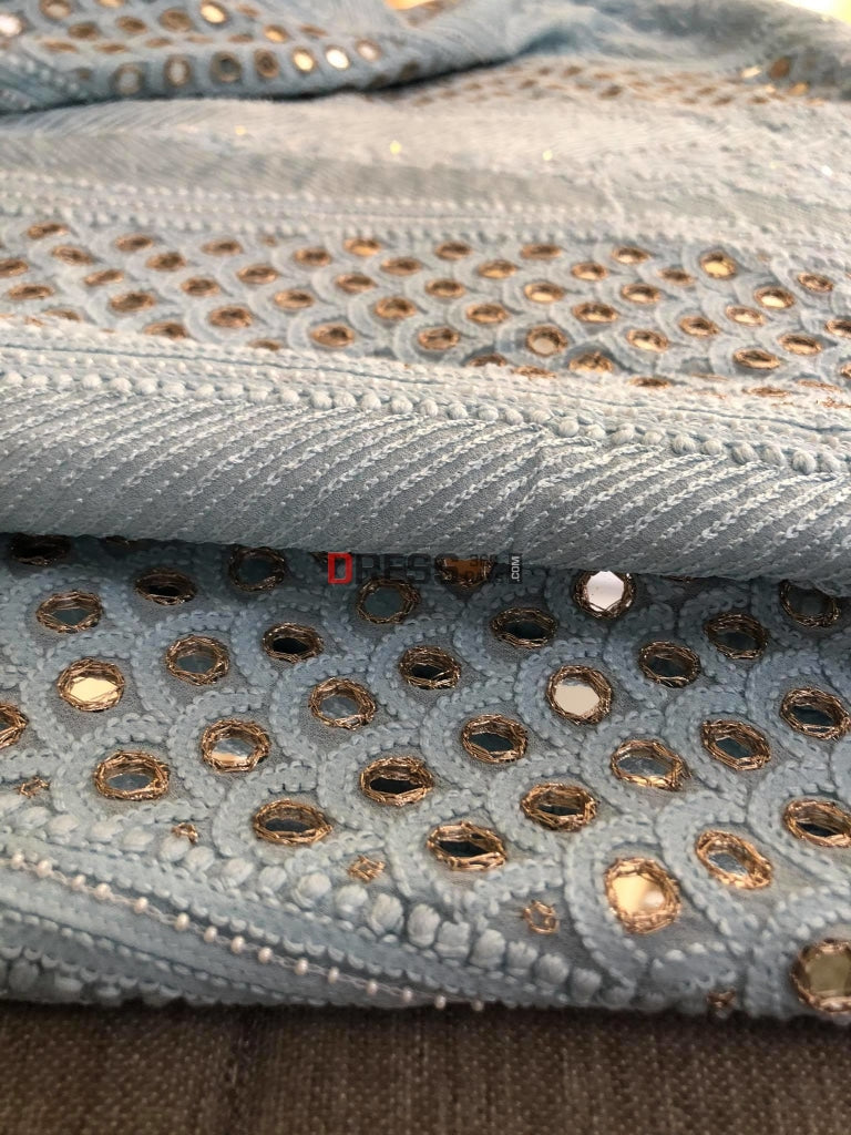 Powder Blue Chikankari Mirror & Pearl Anarkali Suit