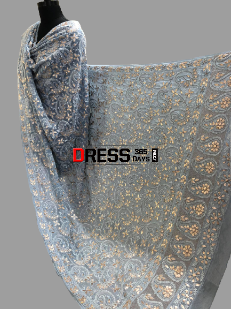 Powder Blue Gota Patti Chikankari Dupatta