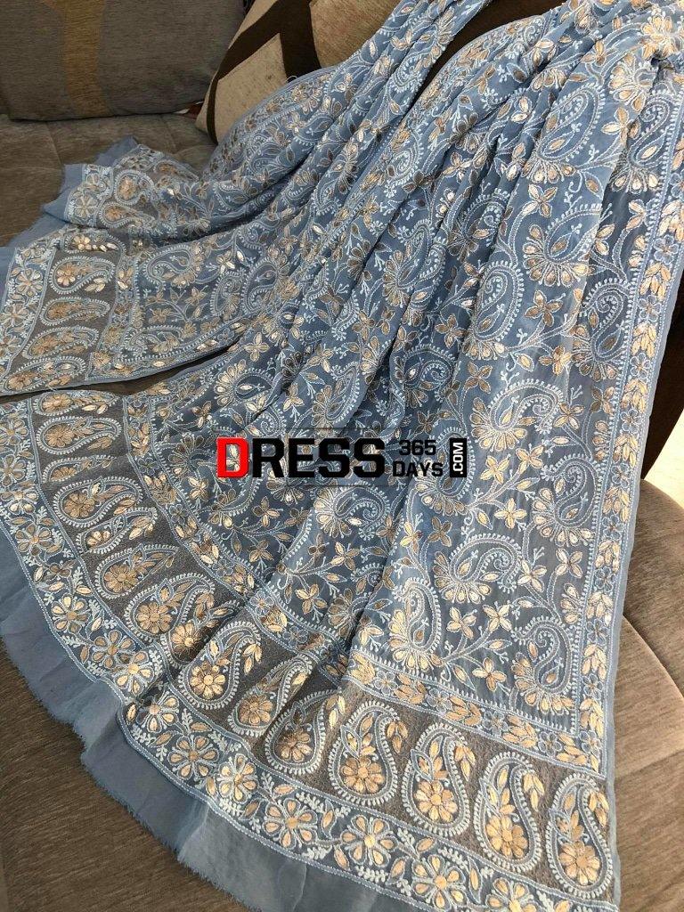 Powder Blue Gota Patti Chikankari Dupatta