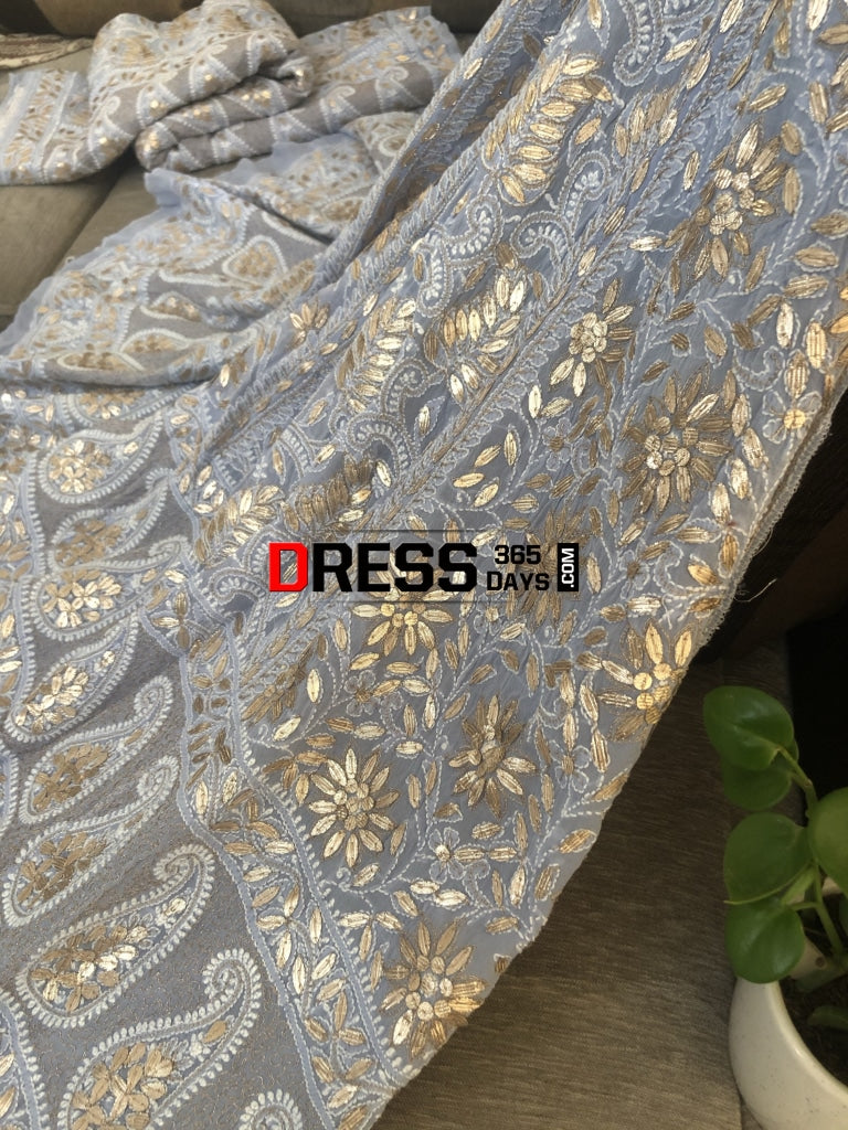 Powder Blue Gota Patti Chikankari Lehenga Set