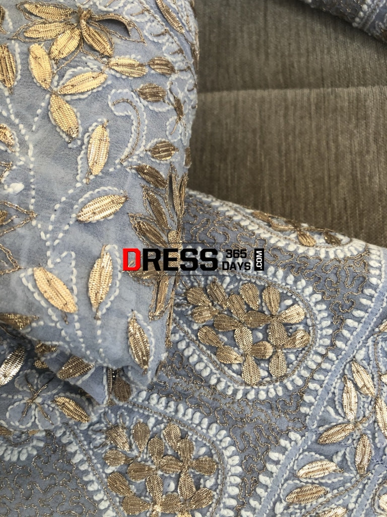 Powder Blue Gota Patti Chikankari Lehenga Set