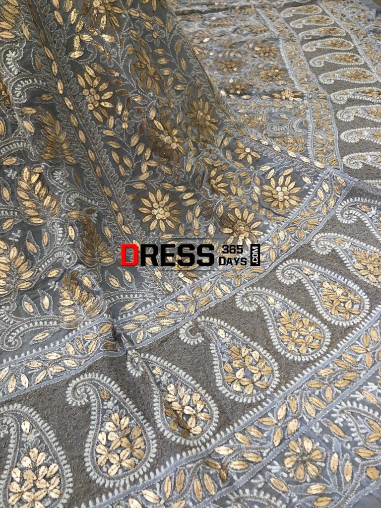 Powder Blue Gota Patti Chikankari Lehenga Set