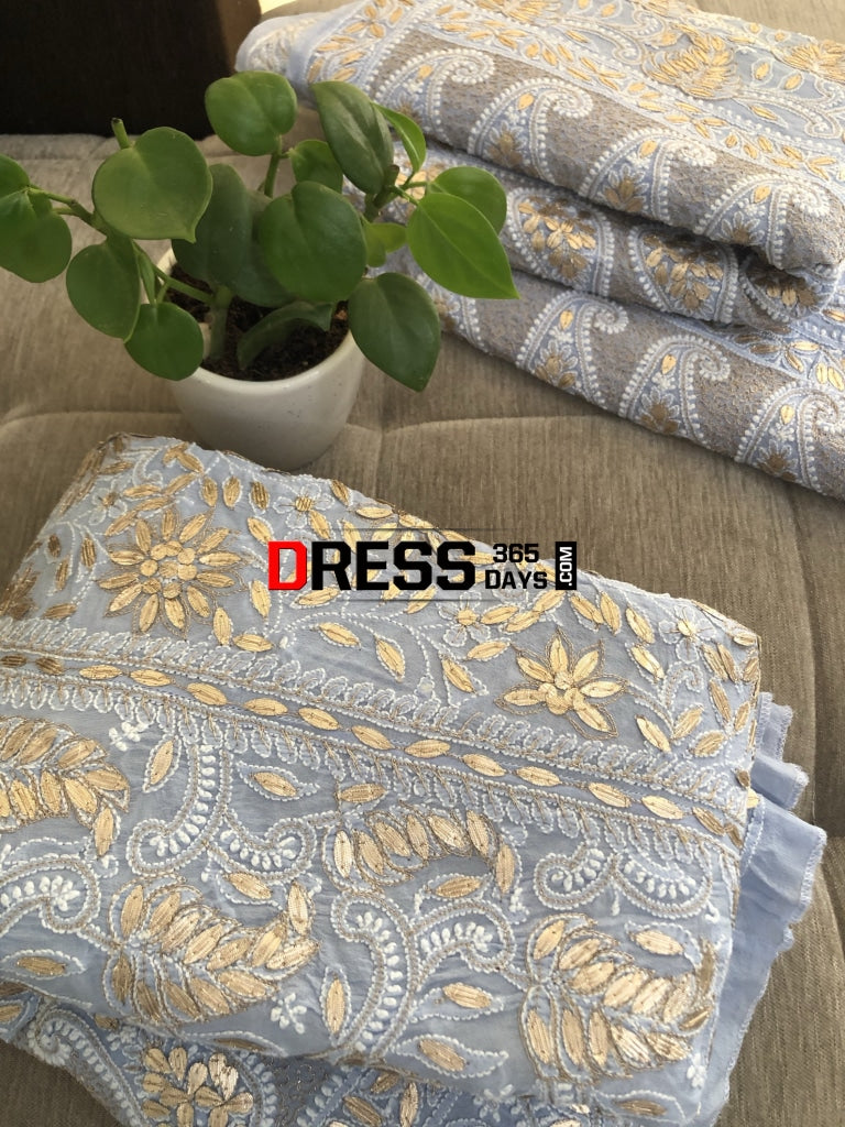 Powder Blue Gota Patti Chikankari Lehenga Set