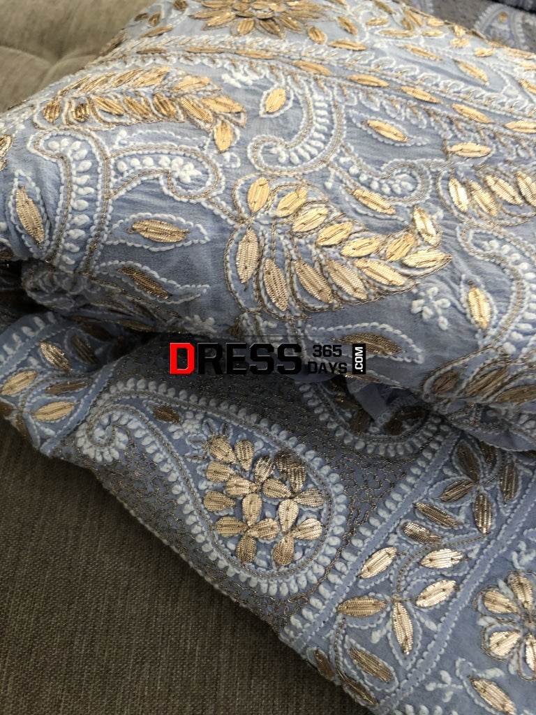 Powder Blue Gota Patti Chikankari Lehenga Set