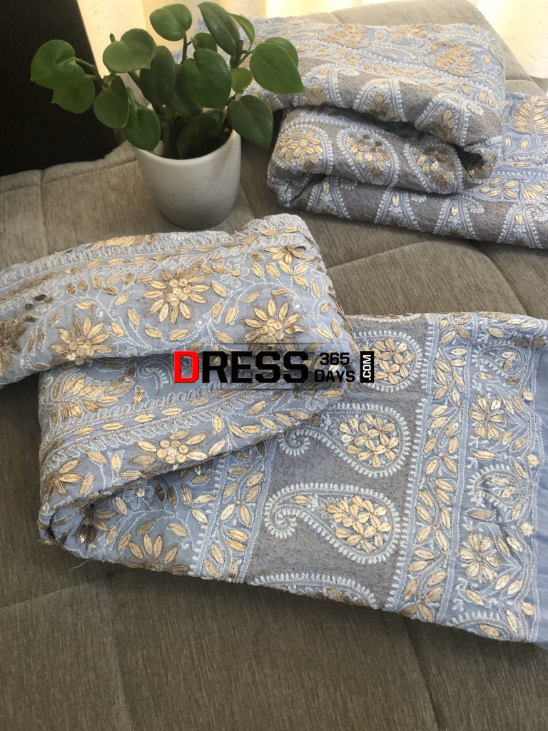 Powder Blue Gota Patti Chikankari Lehenga Set