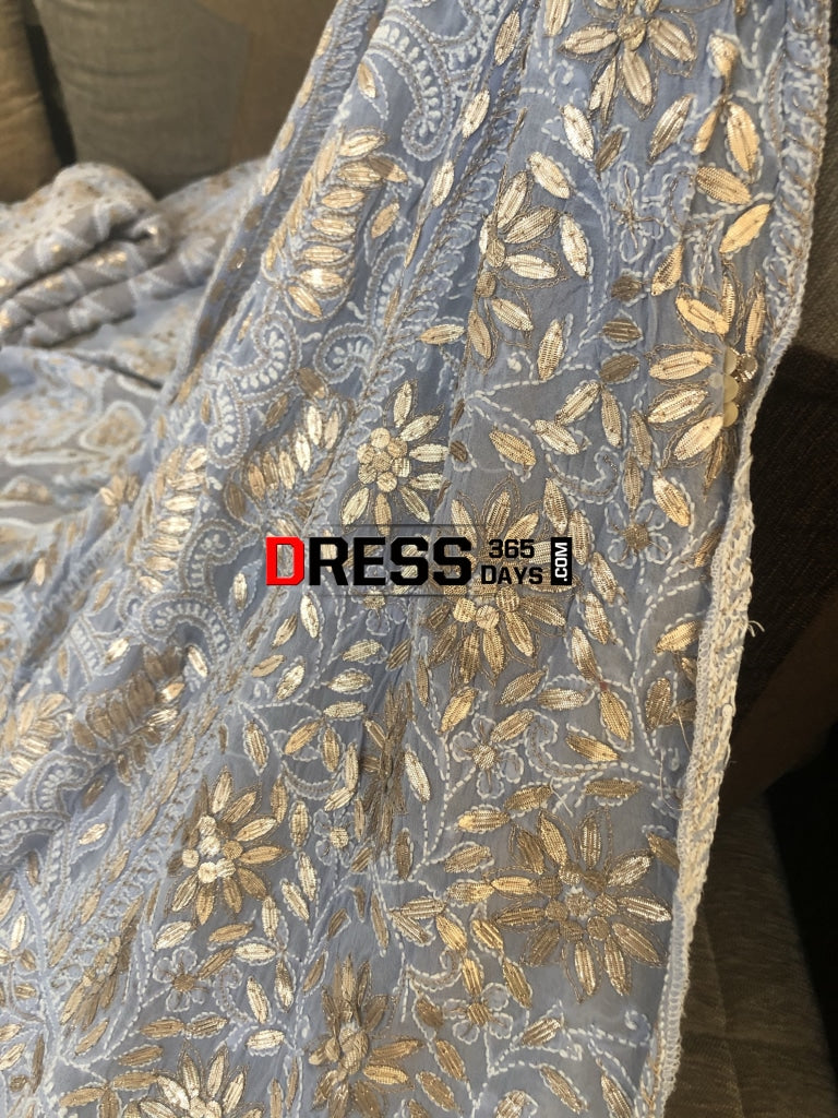 Powder Blue Gota Patti Chikankari Lehenga Set