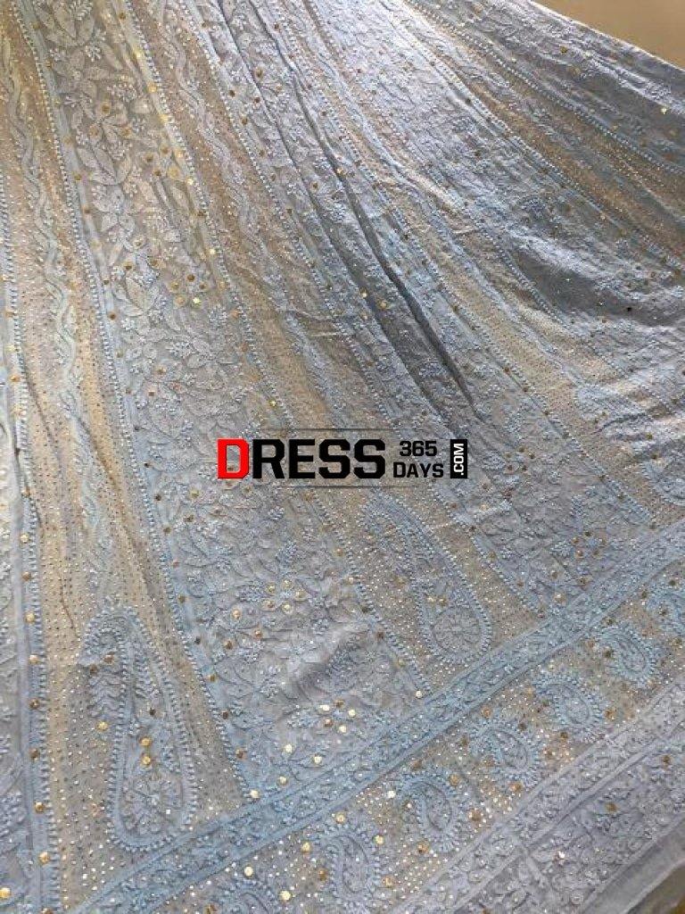 Powder Blue Kamdani Chikankari Anarkali Suit