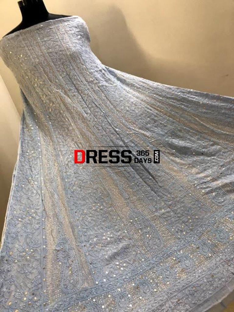 Powder Blue Kamdani Chikankari Anarkali Suit