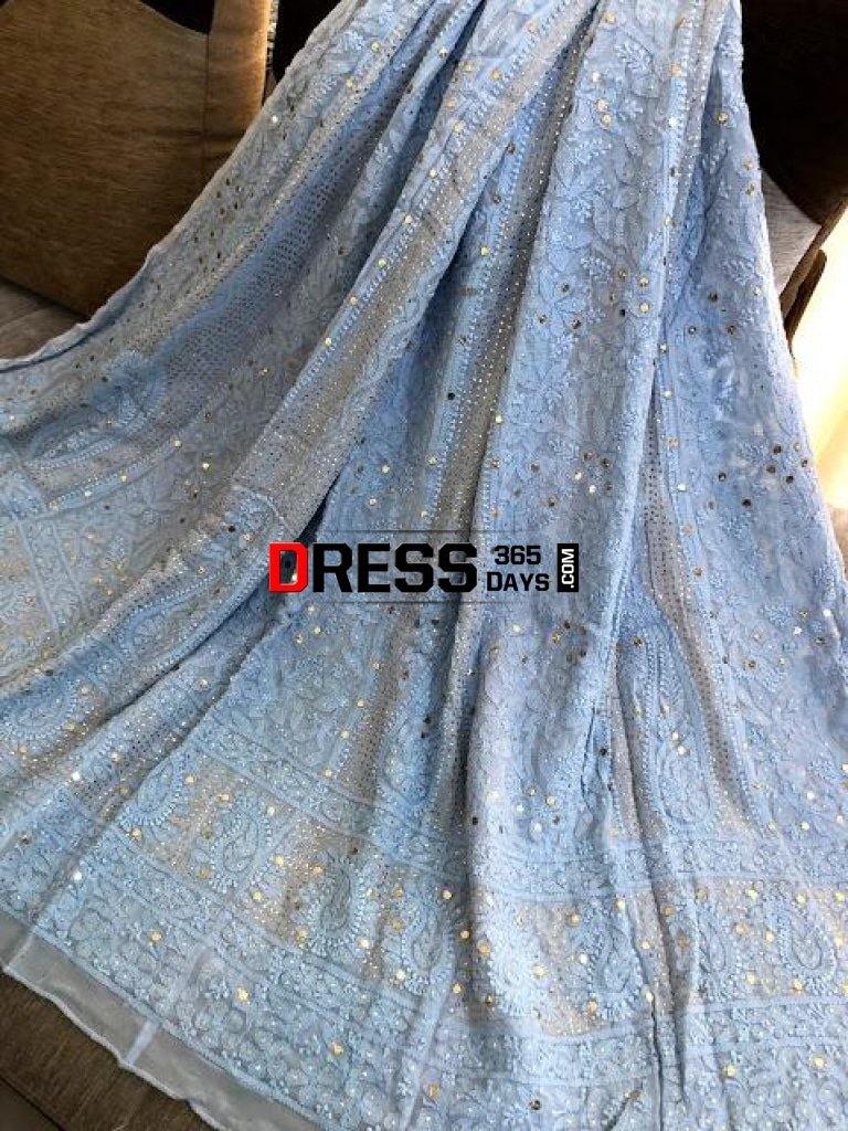 Powder Blue Kamdani Chikankari Anarkali Suit