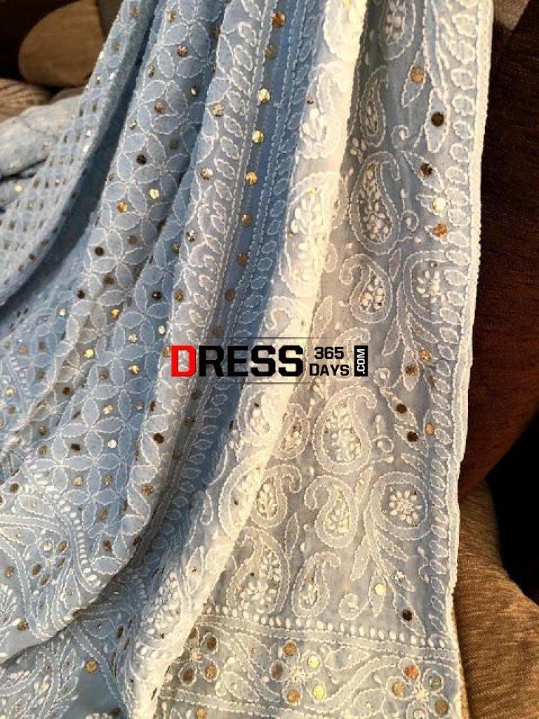 Powder Blue Kamdani Chikankari Lehenga Set