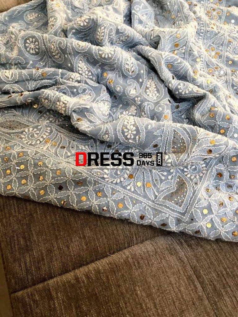 Powder Blue Kamdani Chikankari Lehenga Set