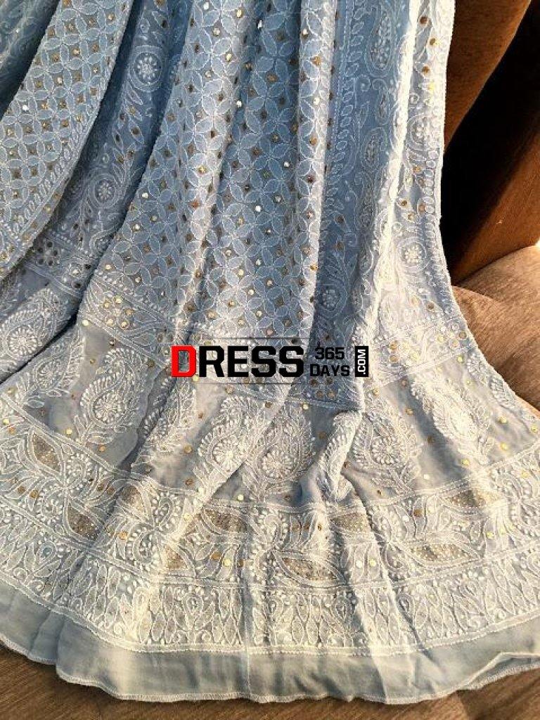 Powder Blue Kamdani Chikankari Lehenga Set