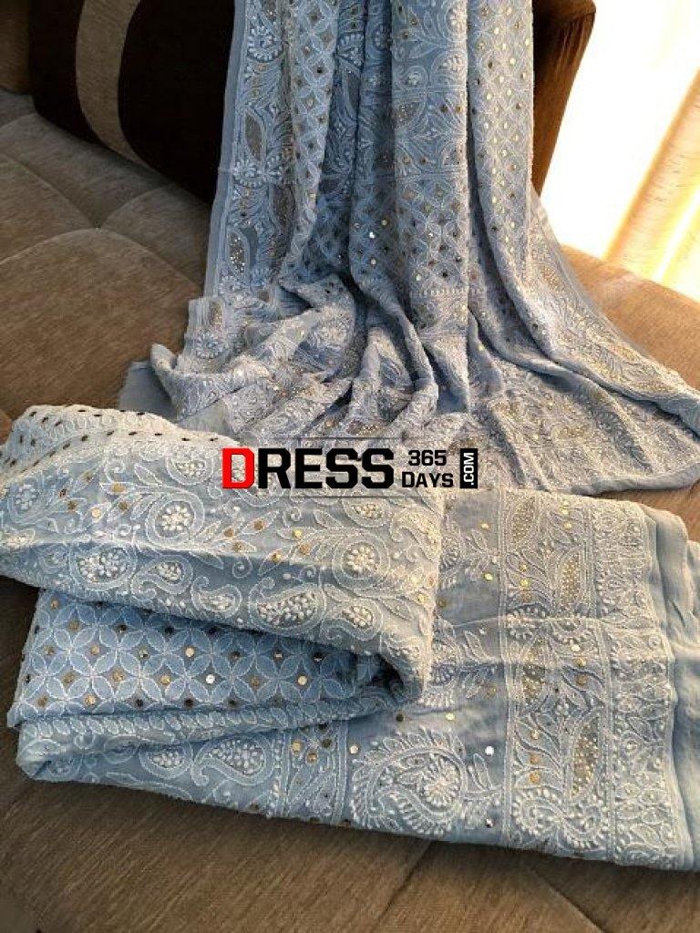 Powder Blue Kamdani Chikankari Lehenga Set
