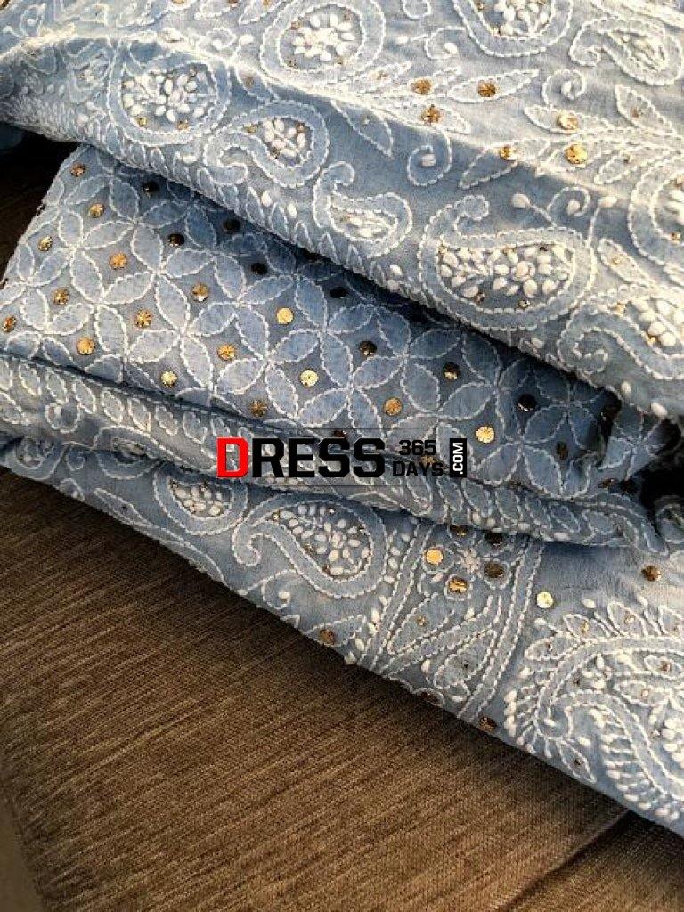 Powder Blue Kamdani Chikankari Lehenga Set