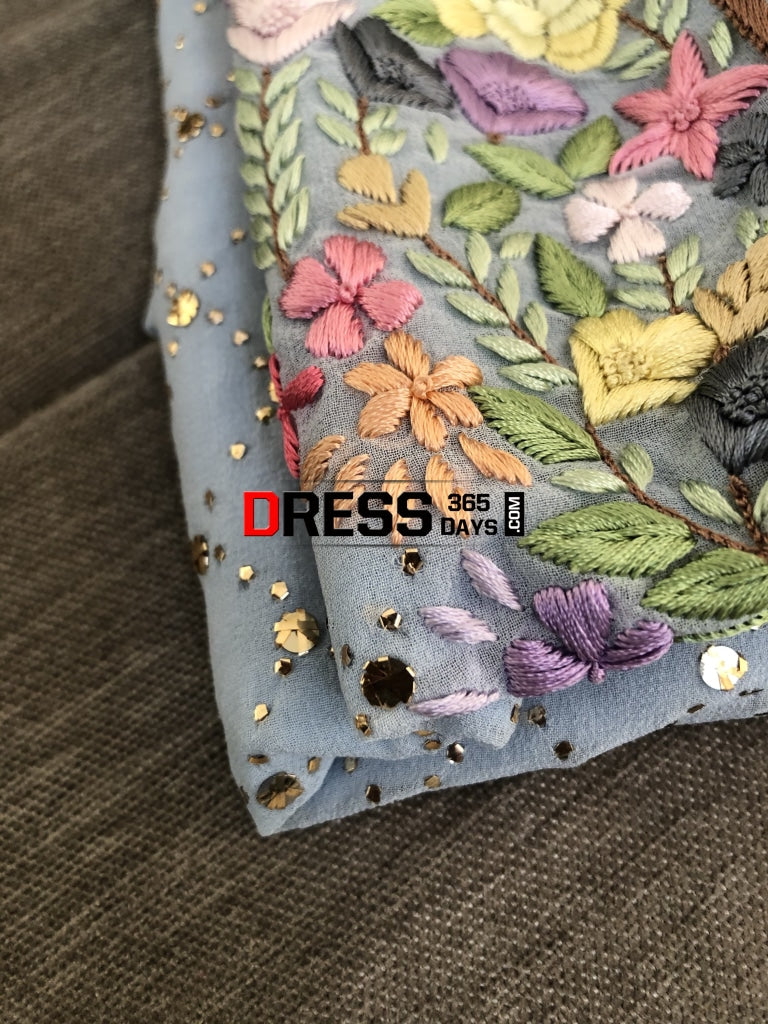 Powder Blue Kamdani & Parsi Gara Suit Suits