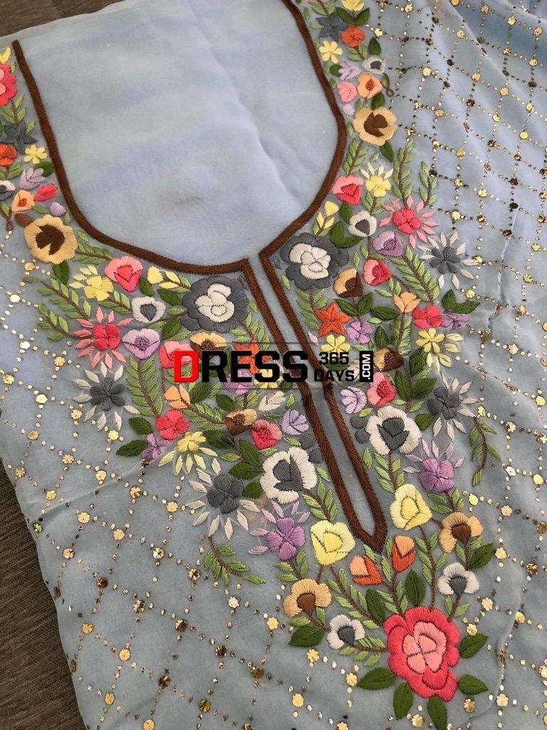 Powder Blue Kamdani & Parsi Gara Suit Suits