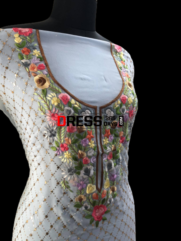 Powder Blue Kamdani & Parsi Gara Suit Suits