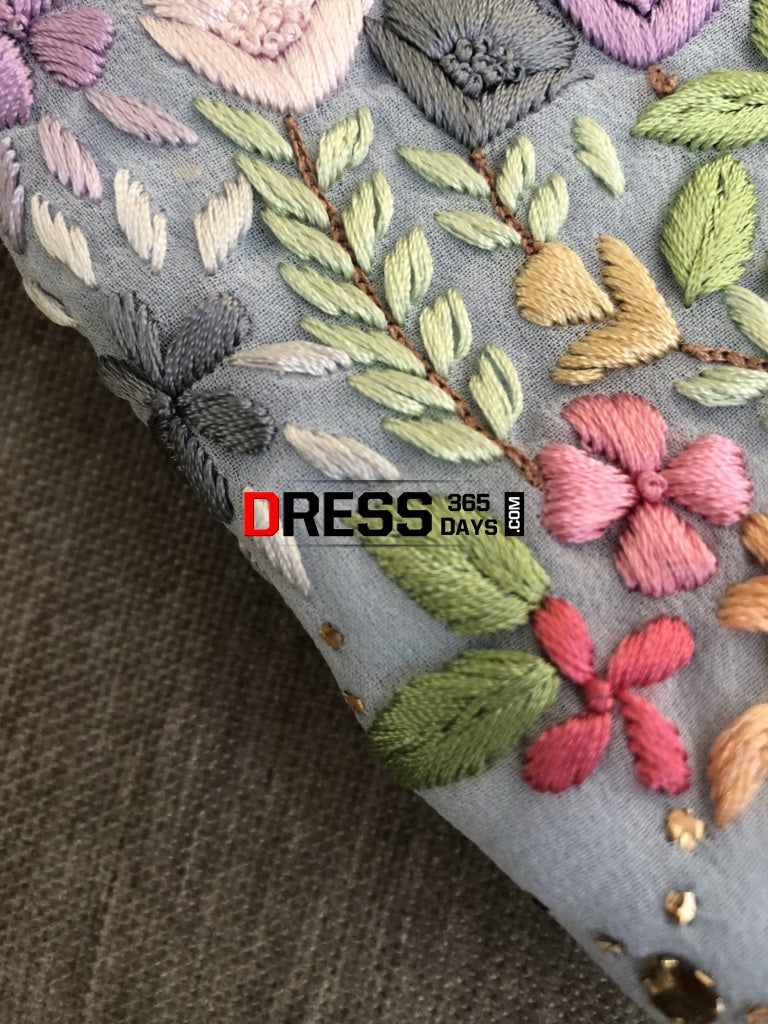 Powder Blue Kamdani & Parsi Gara Suit Suits