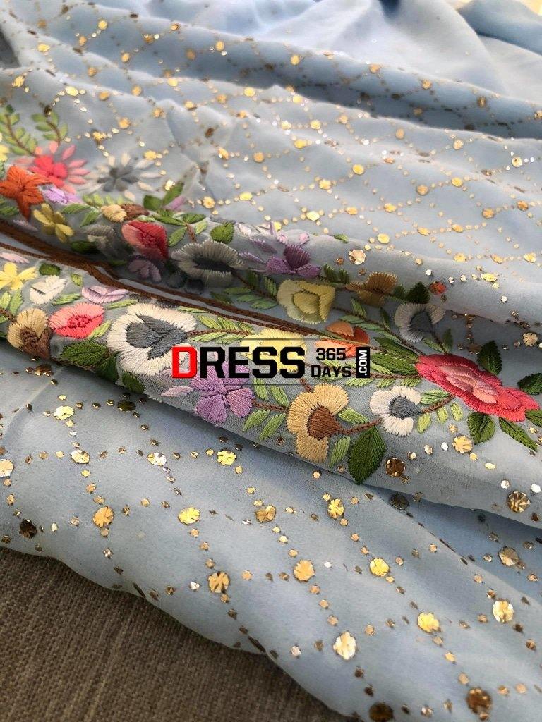 Powder Blue Kamdani & Parsi Gara Suit Suits