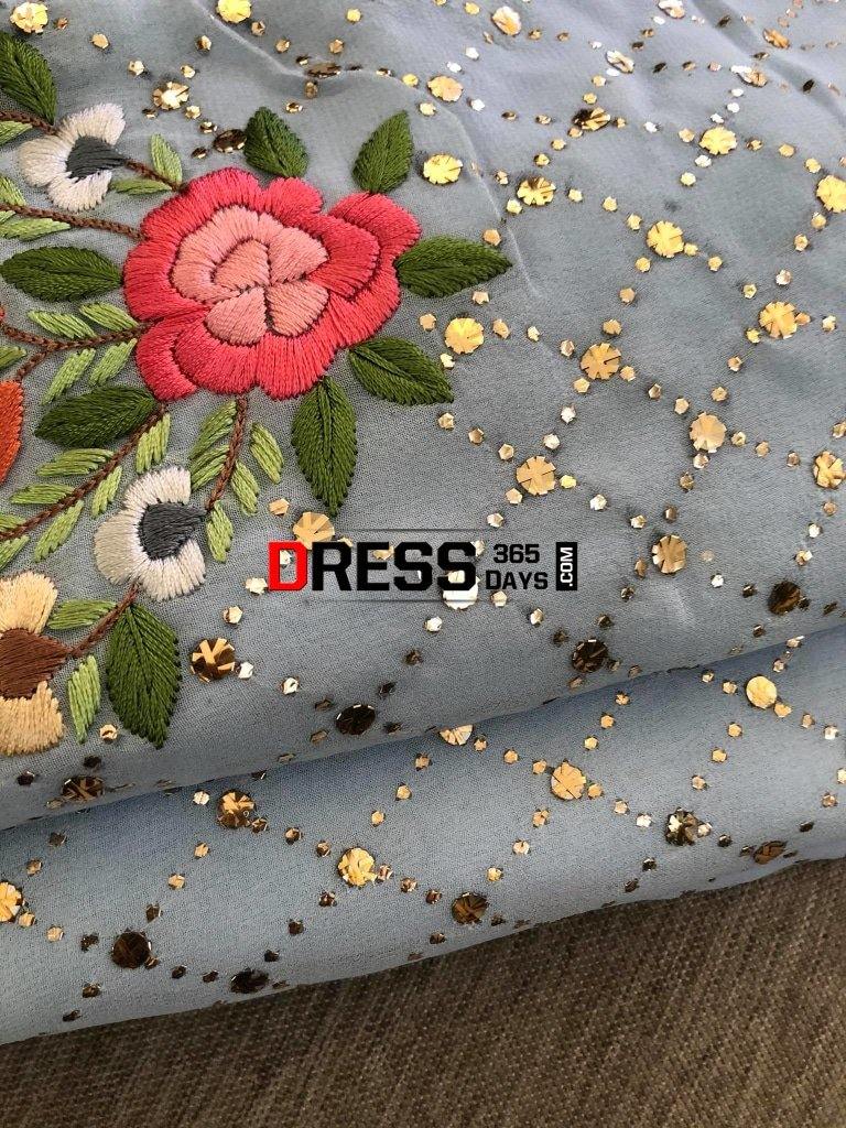 Powder Blue Kamdani & Parsi Gara Suit Suits