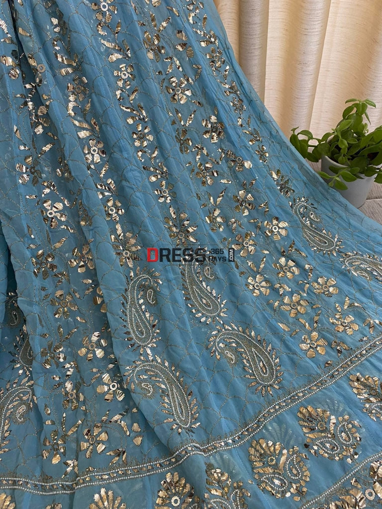 Powder Blue Kamdani & Pearl Anarkali Suit