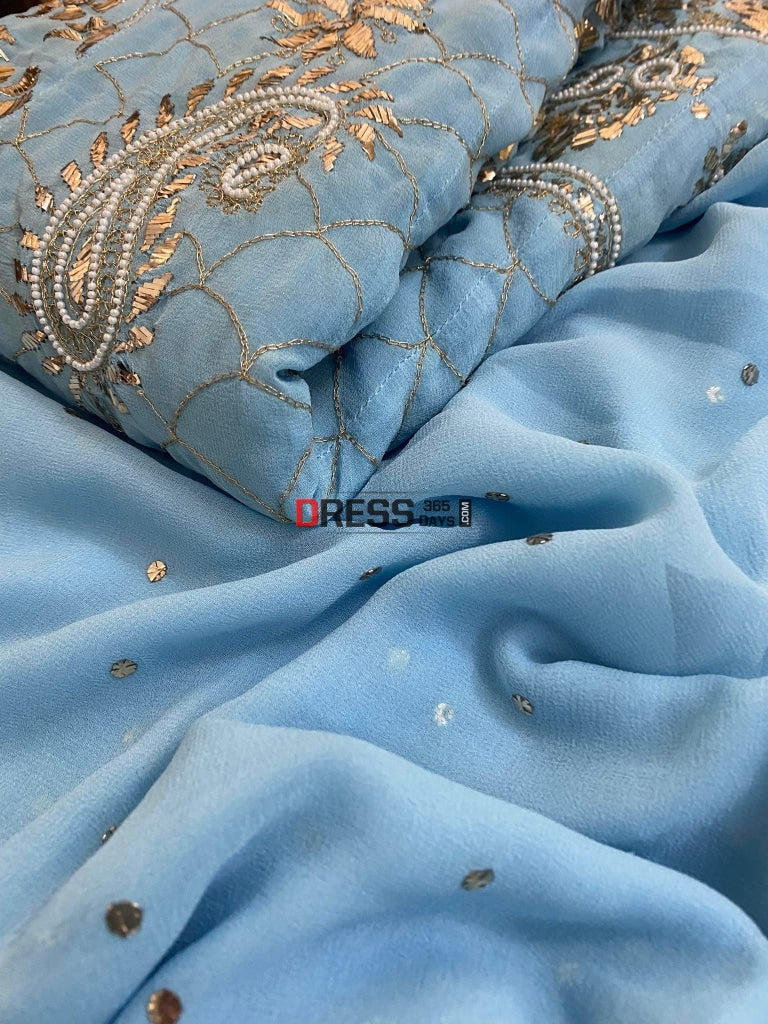 Powder Blue Kamdani & Pearl Anarkali Suit