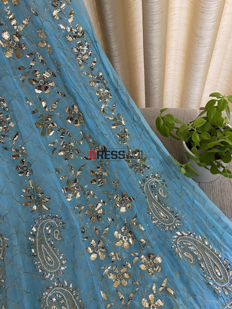 Powder Blue Kamdani & Pearl Anarkali Suit