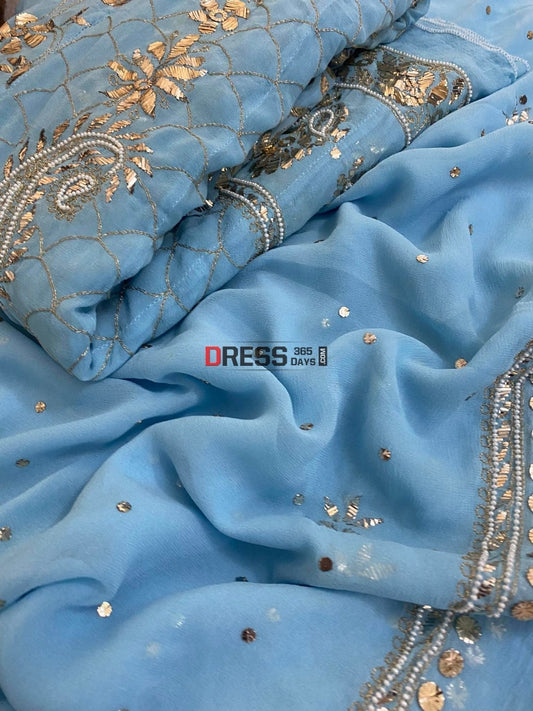 Powder Blue Kamdani & Pearl Anarkali Suit