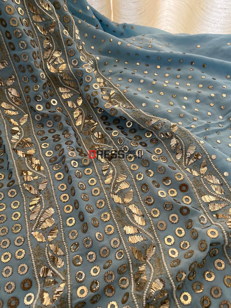 Powder Blue Kamdani & Pearl Suit Chikankari Suits