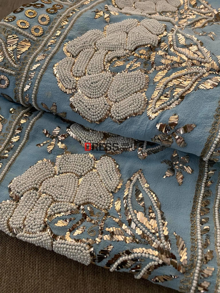 Powder Blue Kamdani & Pearl Suit Chikankari Suits