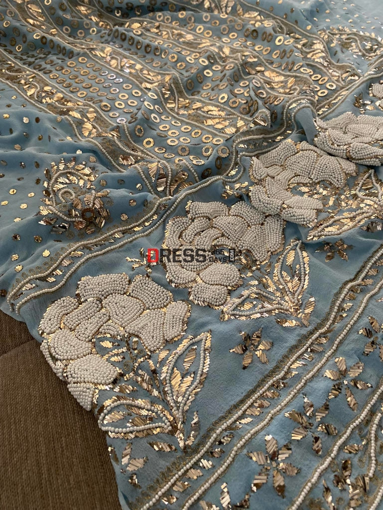 Powder Blue Kamdani & Pearl Suit Chikankari Suits