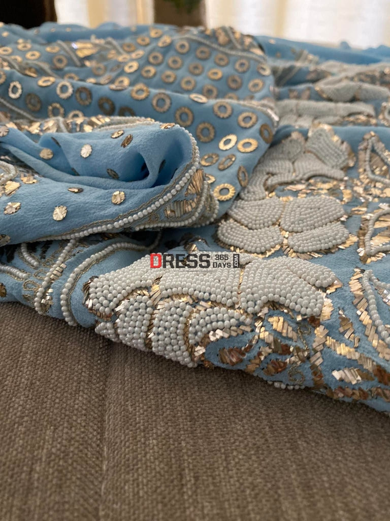Powder Blue Kamdani & Pearl Suit Chikankari Suits