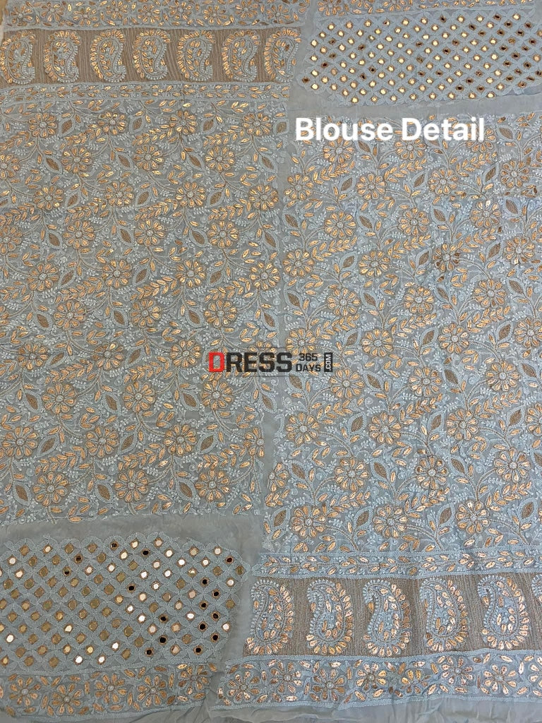 Powder Blue Lucknow Gota Patti Work & Mirror Lehenga Set Chikankari