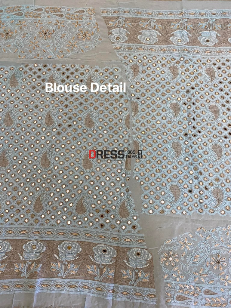 Powder Blue Lucknowi Chikankari & Mirror Work Lehenga Set