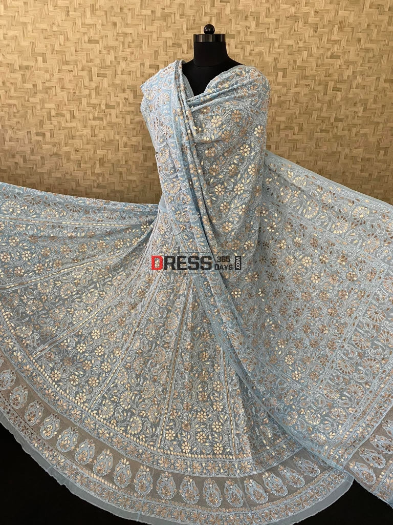 Powder Blue Lucknowi Gota Patti Lehenga Set Chikankari