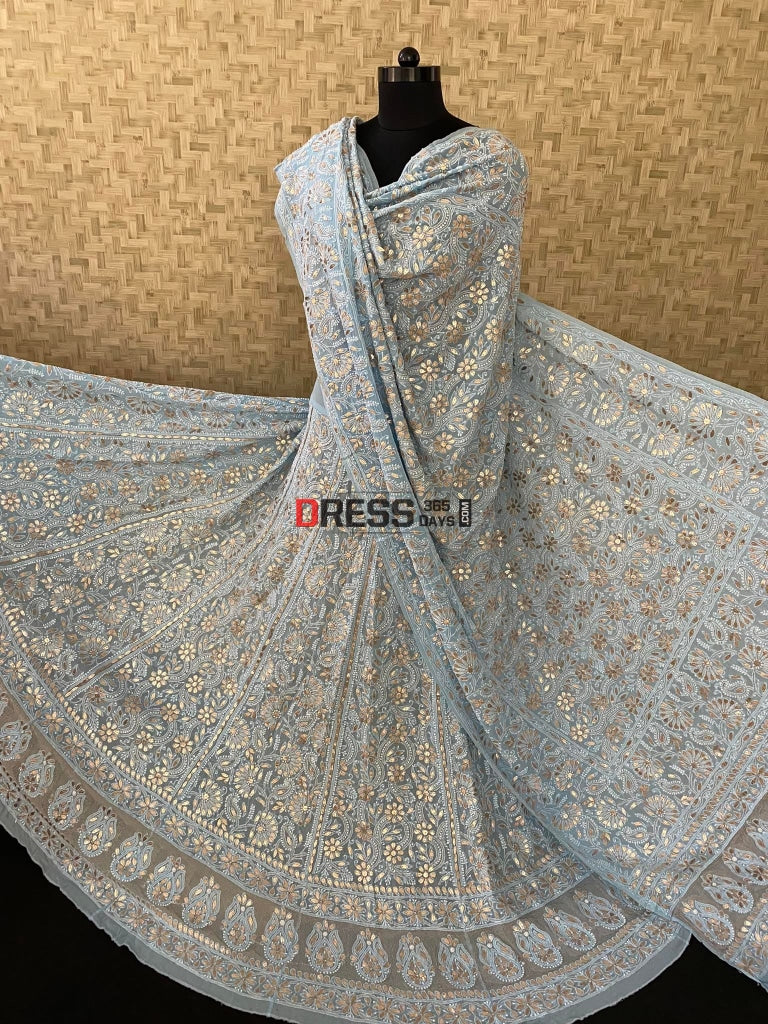 Powder Blue Lucknowi Gota Patti Lehenga Set Chikankari