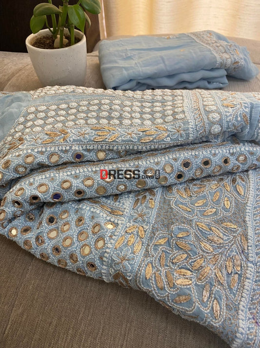 Powder Blue Lucknowi Mirror & Gota Patti Chikankari Anarkali