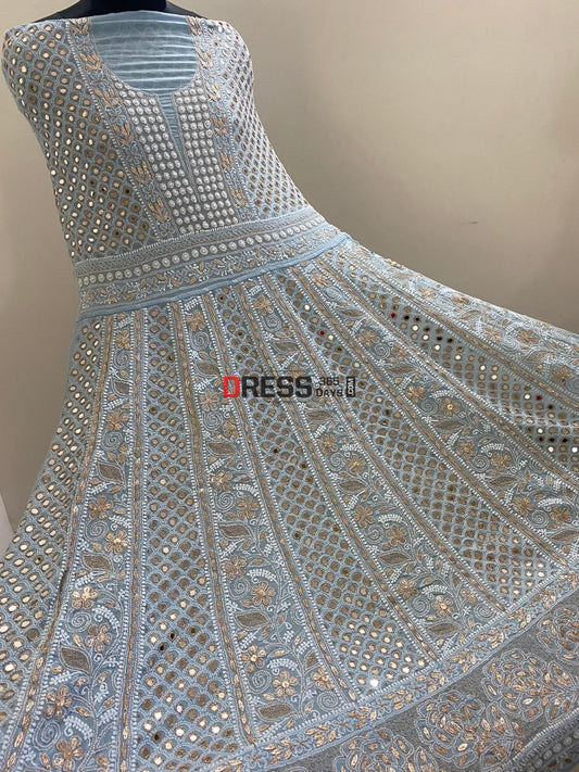 Powder Blue Lucknowi Mirror & Gota Patti Chikankari Anarkali