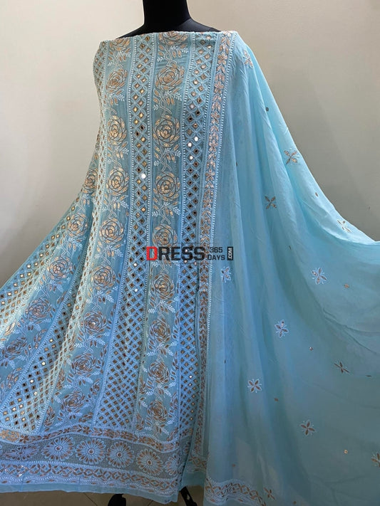 Powder Blue Mirror & Gota Patti Chikankari Anarkali