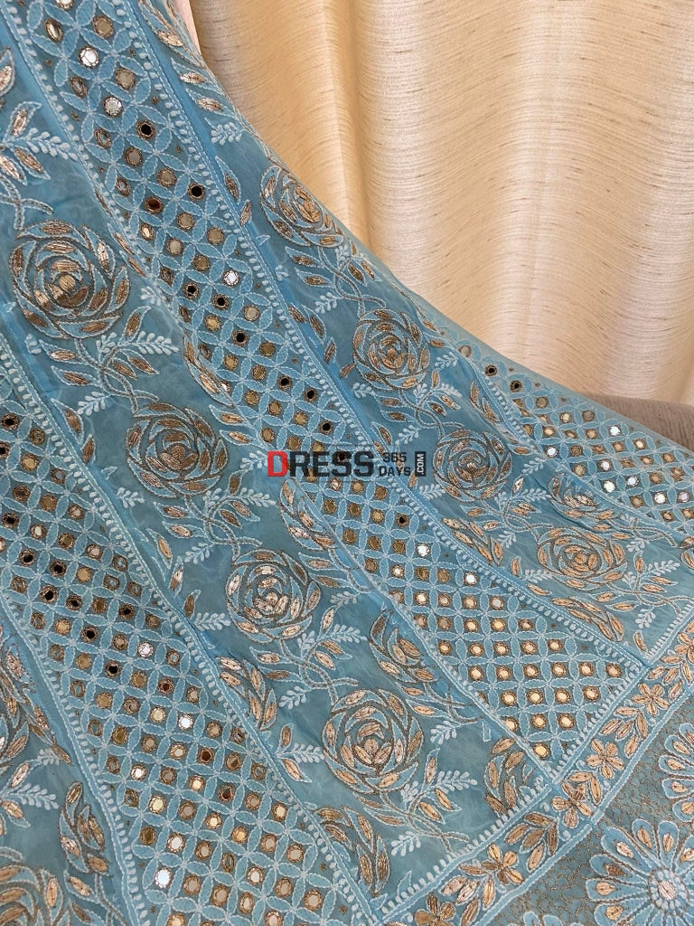 Powder Blue Mirror & Gota Patti Chikankari Anarkali