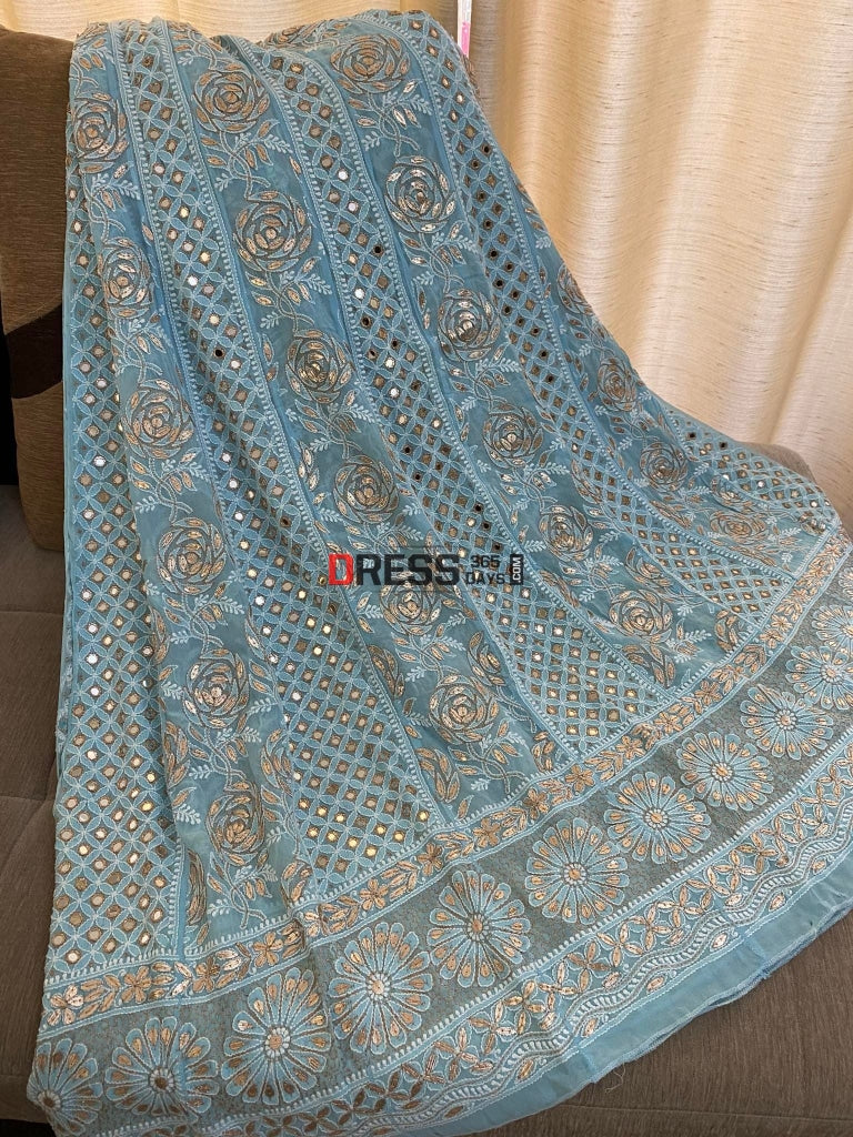 Powder Blue Mirror & Gota Patti Chikankari Anarkali