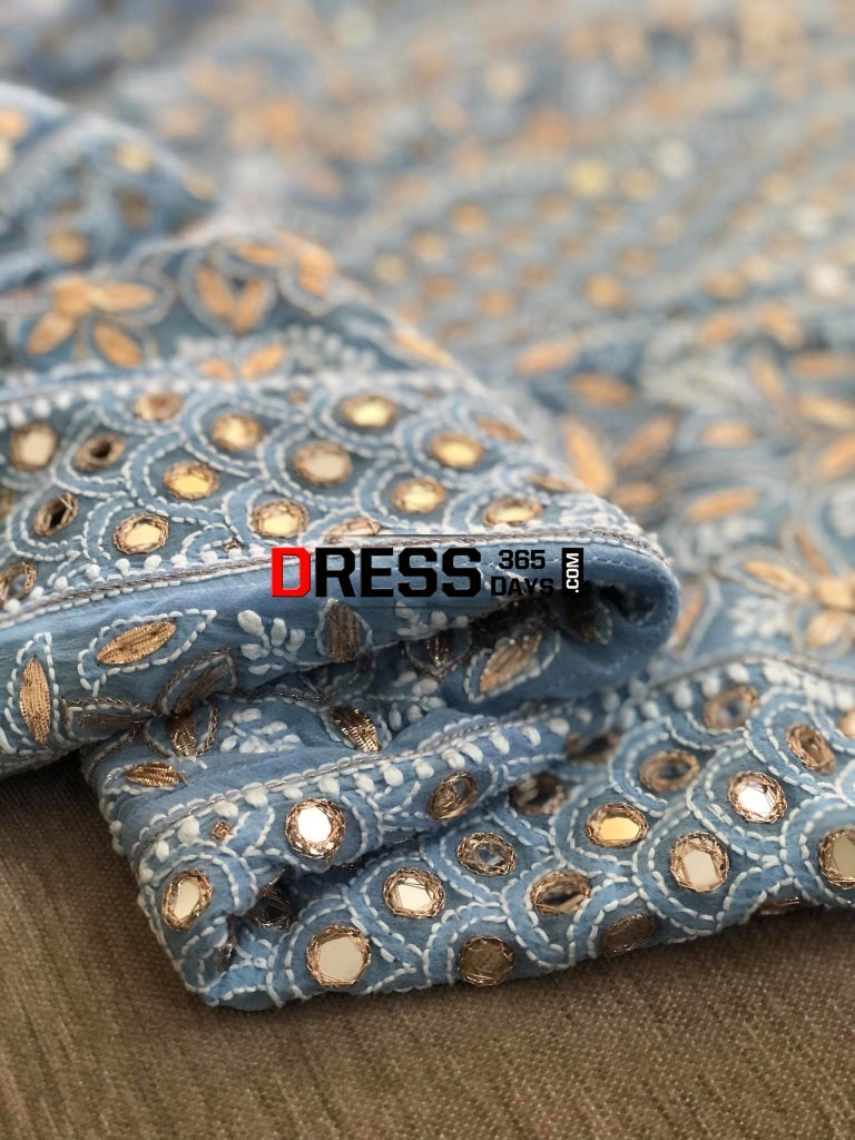 Powder Blue Mirror & Gota Patti Chikankari Anarkali Suit
