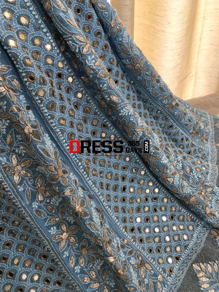 Powder Blue Mirror & Gota Patti Chikankari Anarkali Suit