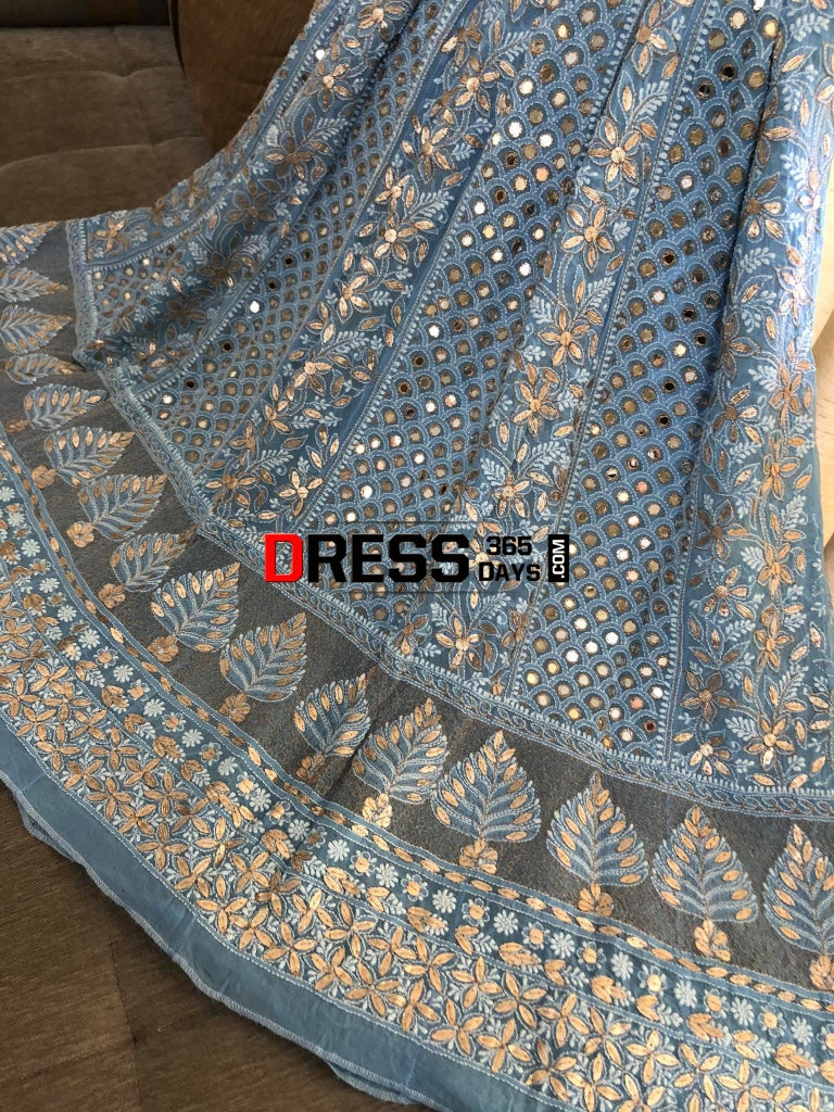 Powder Blue Mirror & Gota Patti Chikankari Anarkali Suit