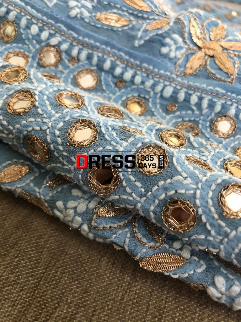 Powder Blue Mirror & Gota Patti Chikankari Anarkali Suit