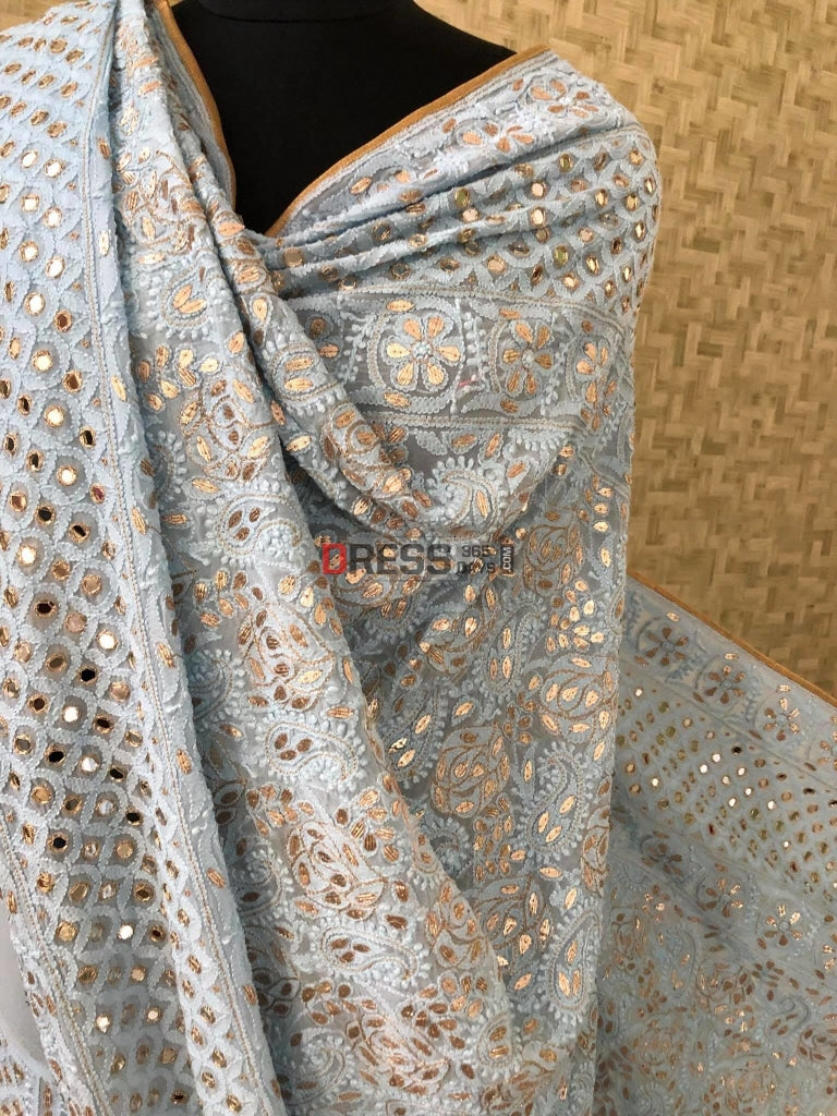 Powder Blue Mirror & Gota Patti Chikankari Lehenga Set