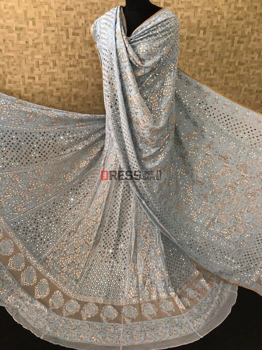 Powder Blue Mirror & Gota Patti Chikankari Lehenga Set