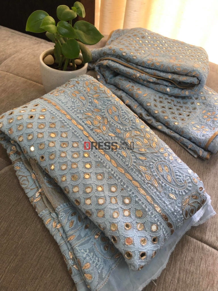 Powder Blue Mirror & Gota Patti Chikankari Lehenga Set
