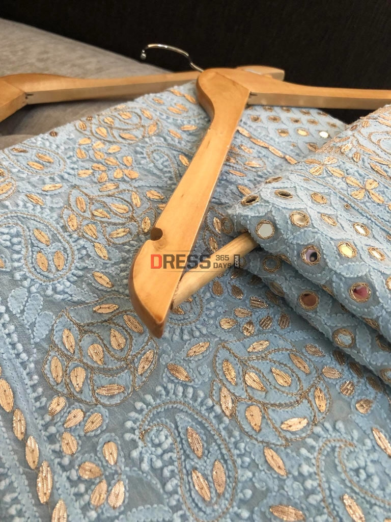 Powder Blue Mirror & Gota Patti Chikankari Lehenga Set