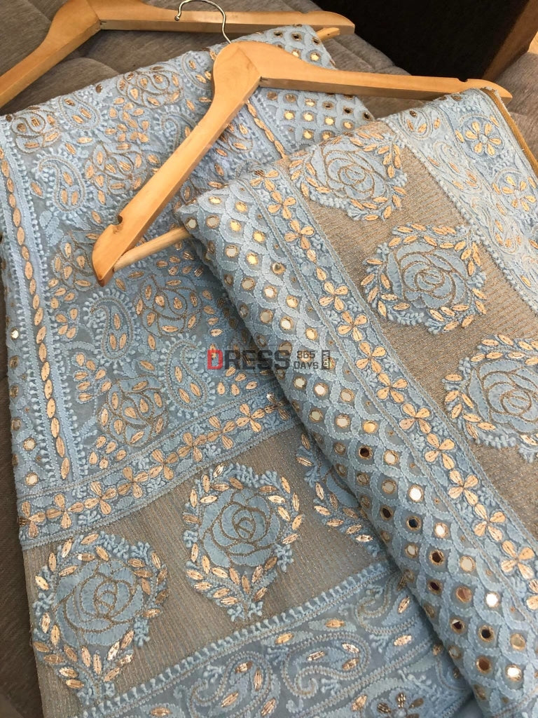 Powder Blue Mirror & Gota Patti Chikankari Lehenga Set